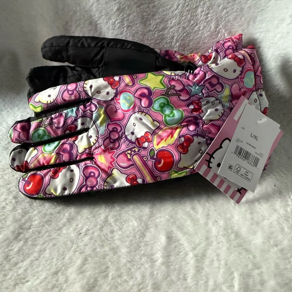 Hello Kitty Kids Ski Gloves Pink and Black Size L-XL‎ New